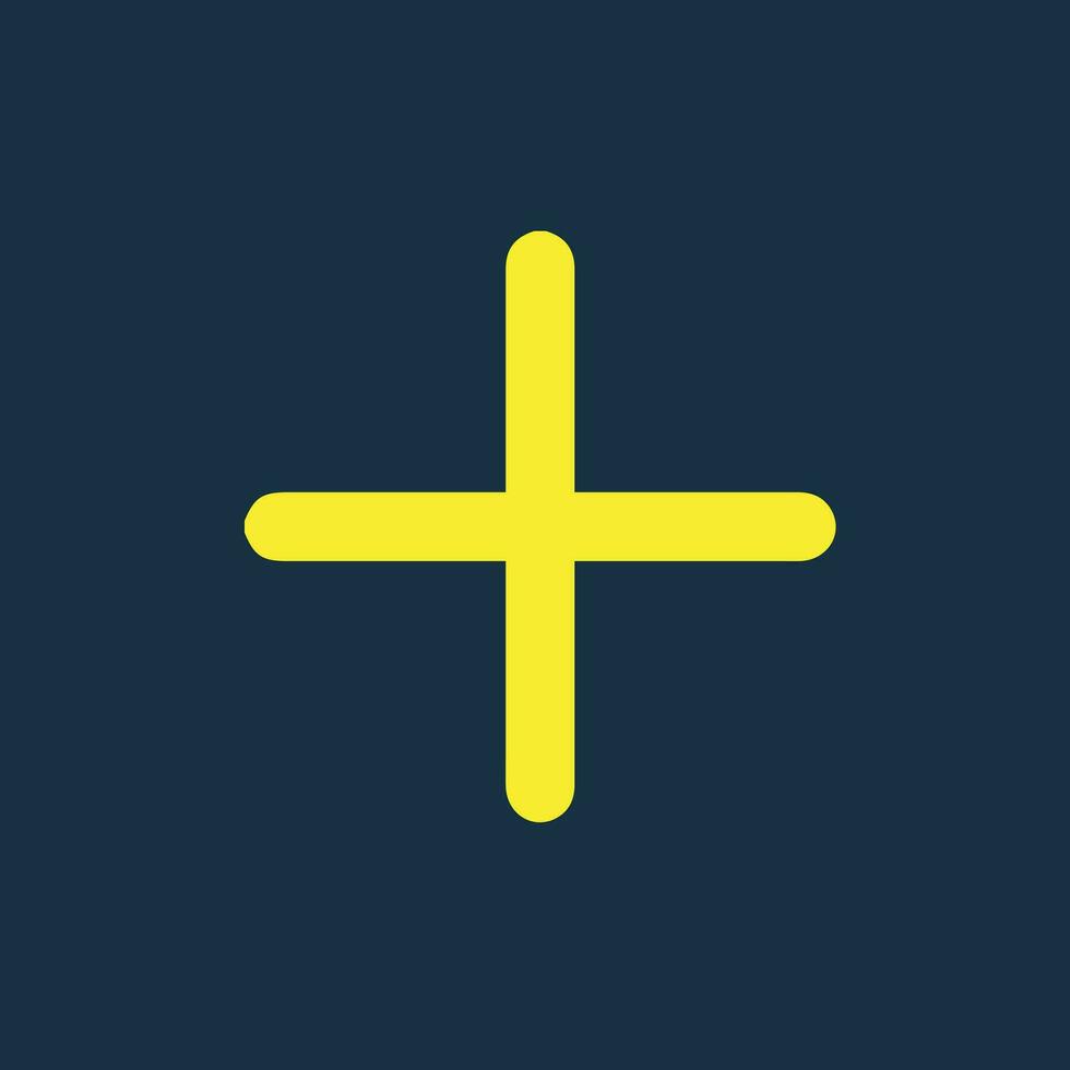 Yellow icon of a plus symbol on dark blue background. Plus icon Basic mathematical symbol.Calculator button icon. Business finance concept in vector. vector