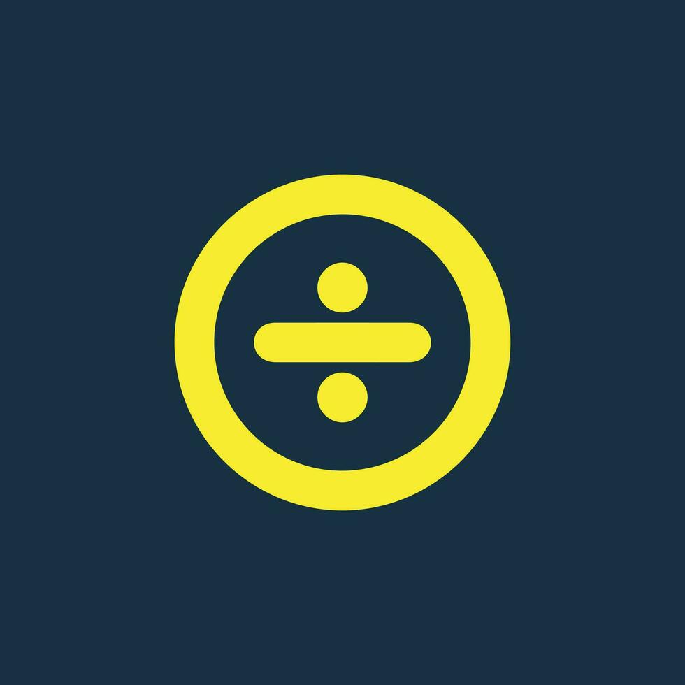 Round yellow icon of division symbol on dark blue background. Basic mathematical symbol. Calculator button icon. business finance concept in vector. vector
