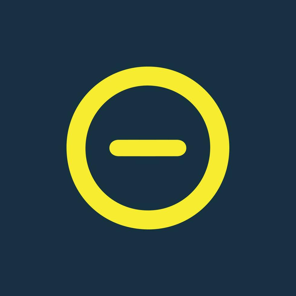 Round yellow icon of a Minus symbol on dark blue background. Basic mathematical symbol.Business finance concept in vector. vector