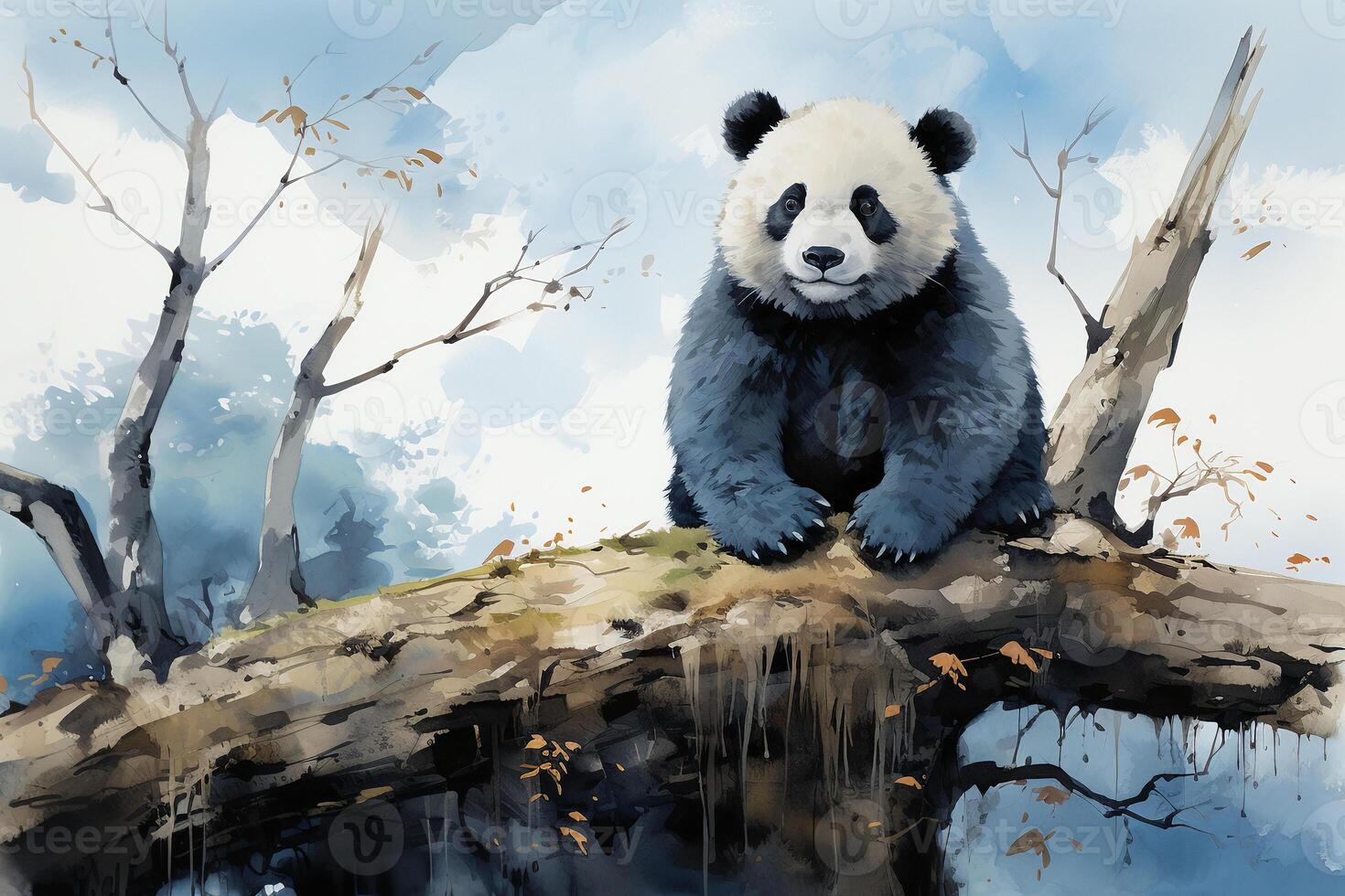 a lonely sad panda bear sits in front of a palm tree. AI generative 25218673 Stock Photo at Vecteezy