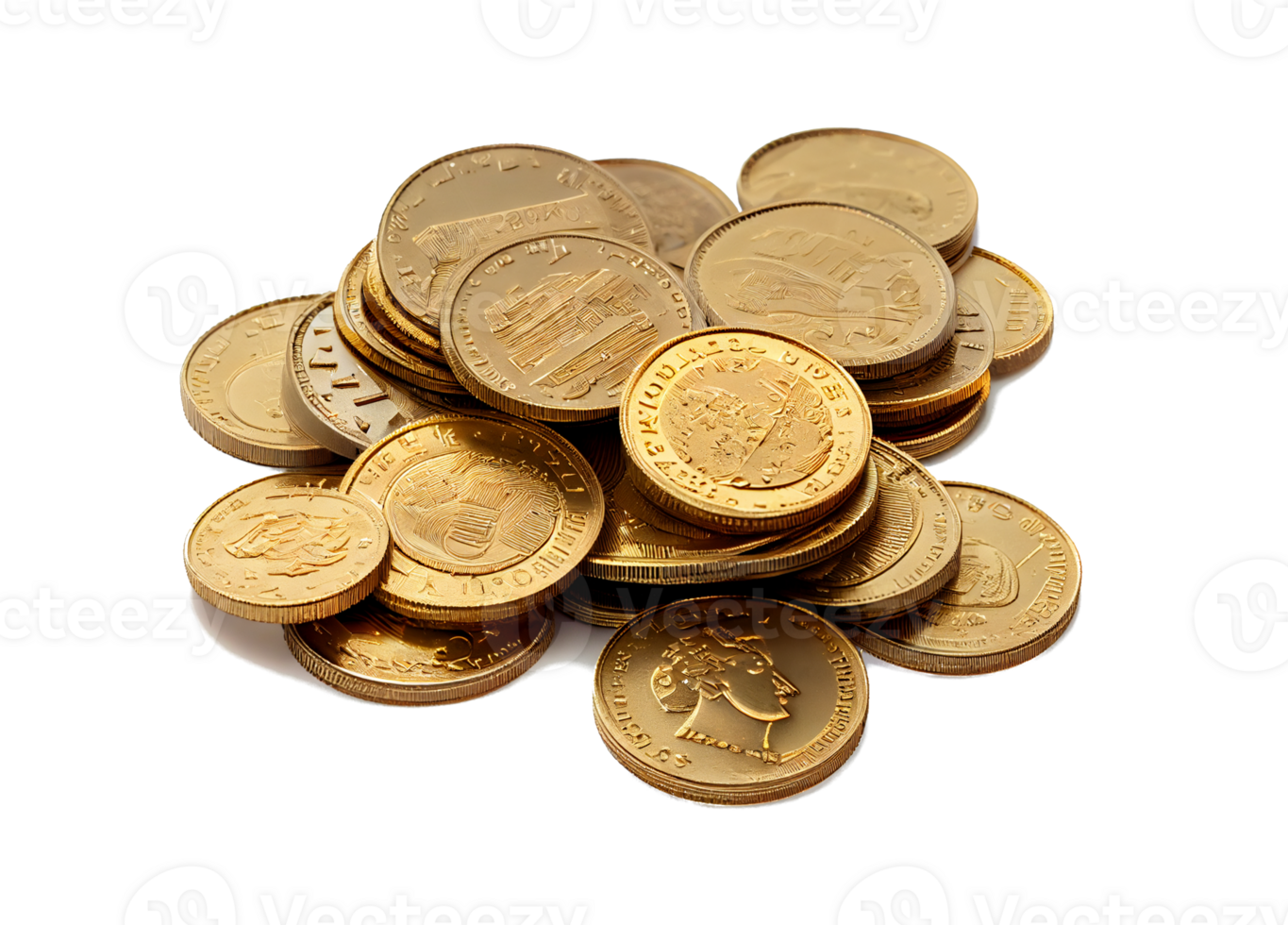 pile of gold coins. stack of coins. pile of coins on transparent background png