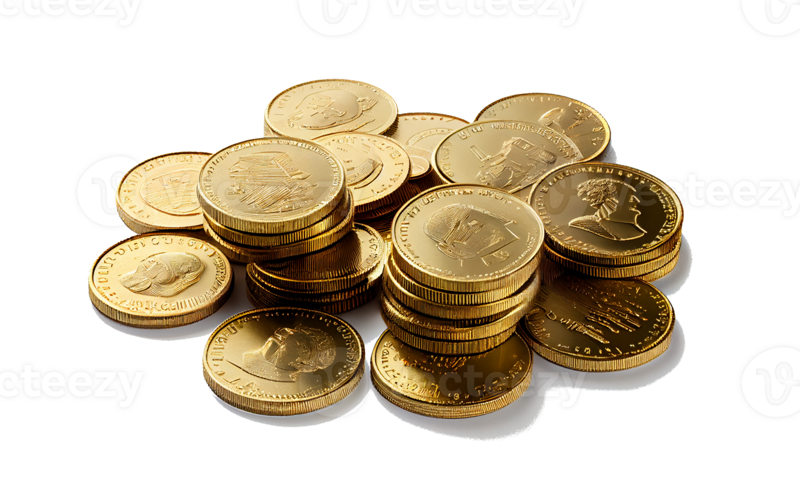 mucchio di oro monete. pila di monete. mucchio di monete su trasparente sfondo generativo ai png