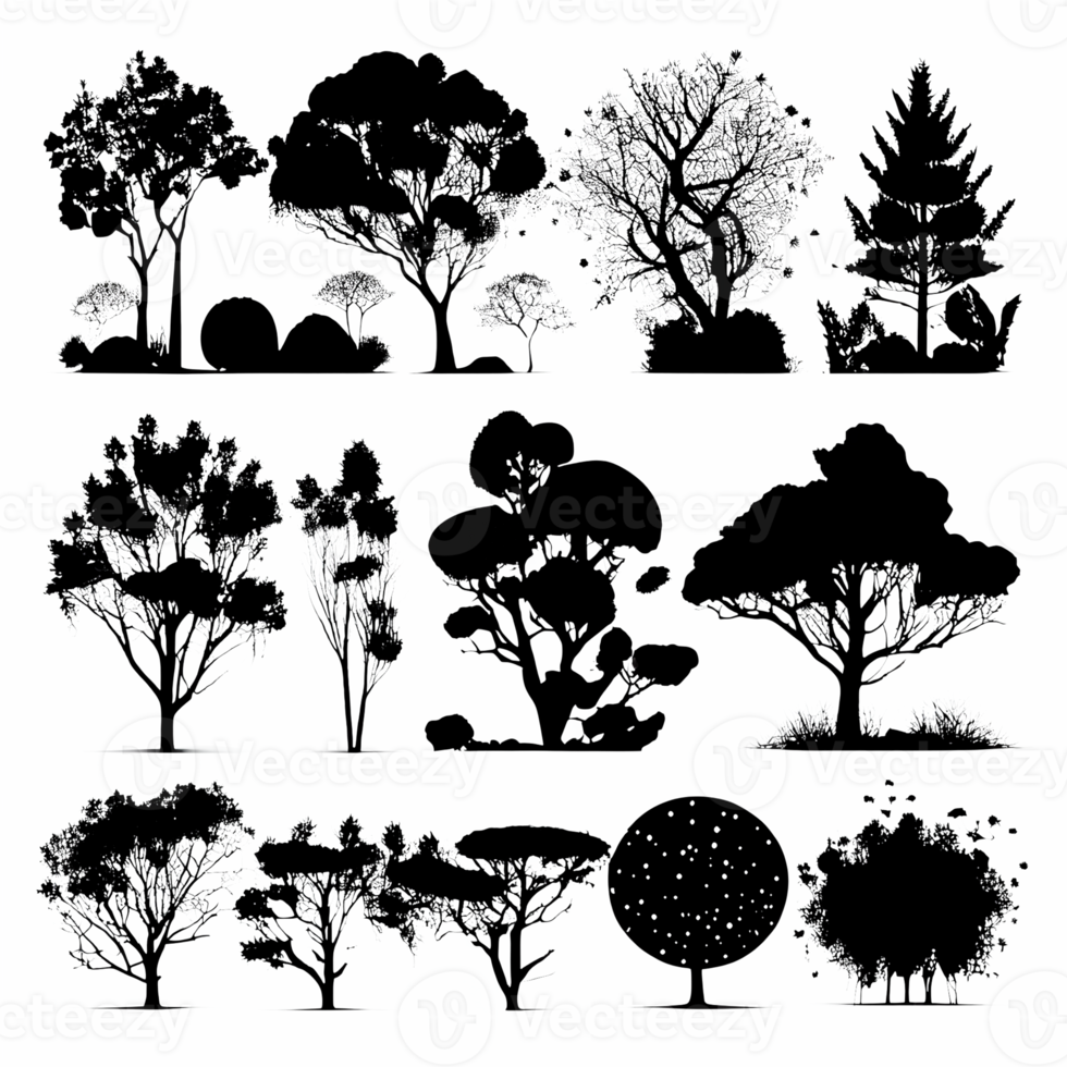 set of trees silhouettes png