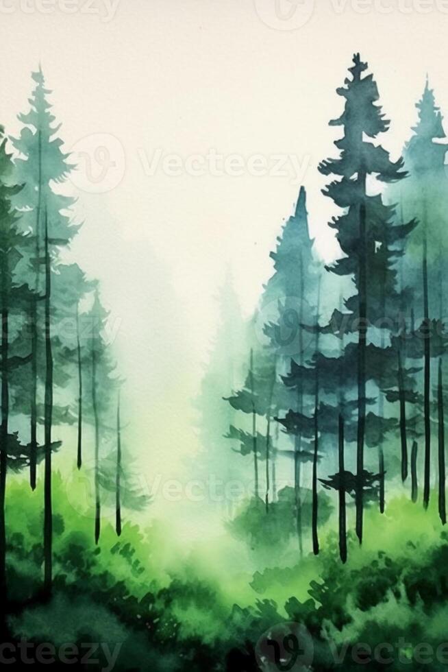Simple forest design in water color style paitning. AI gnerative photo