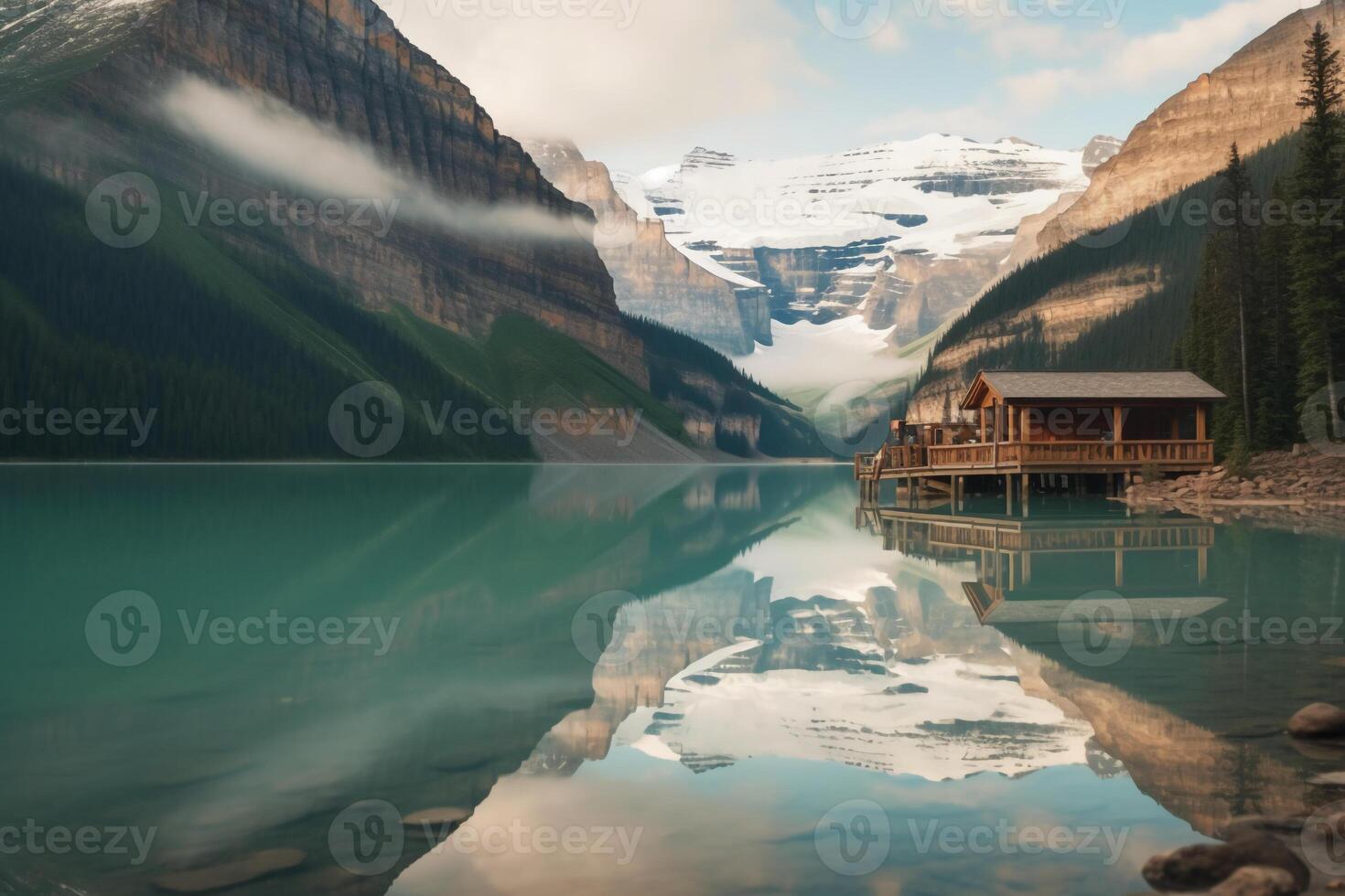 lake and mountain. AI generative photo