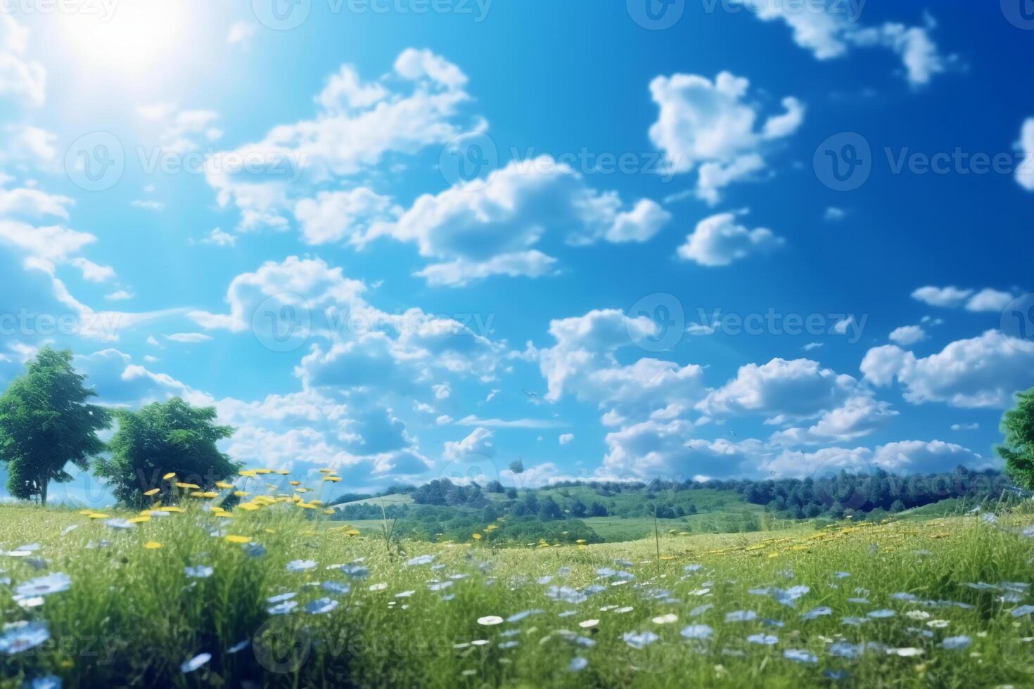 Japan, midsummer, blue sky, clear sky. AI generative photo