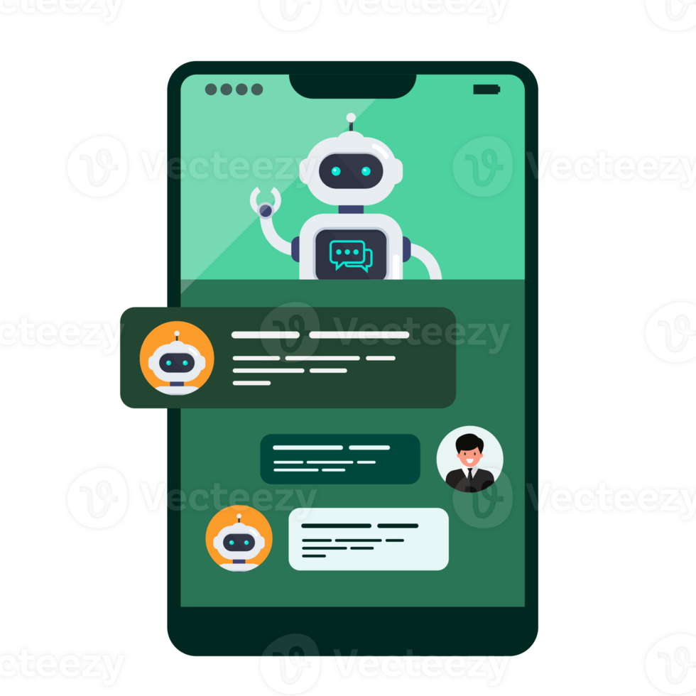 Smart Ai chat bot on smartphone screen png