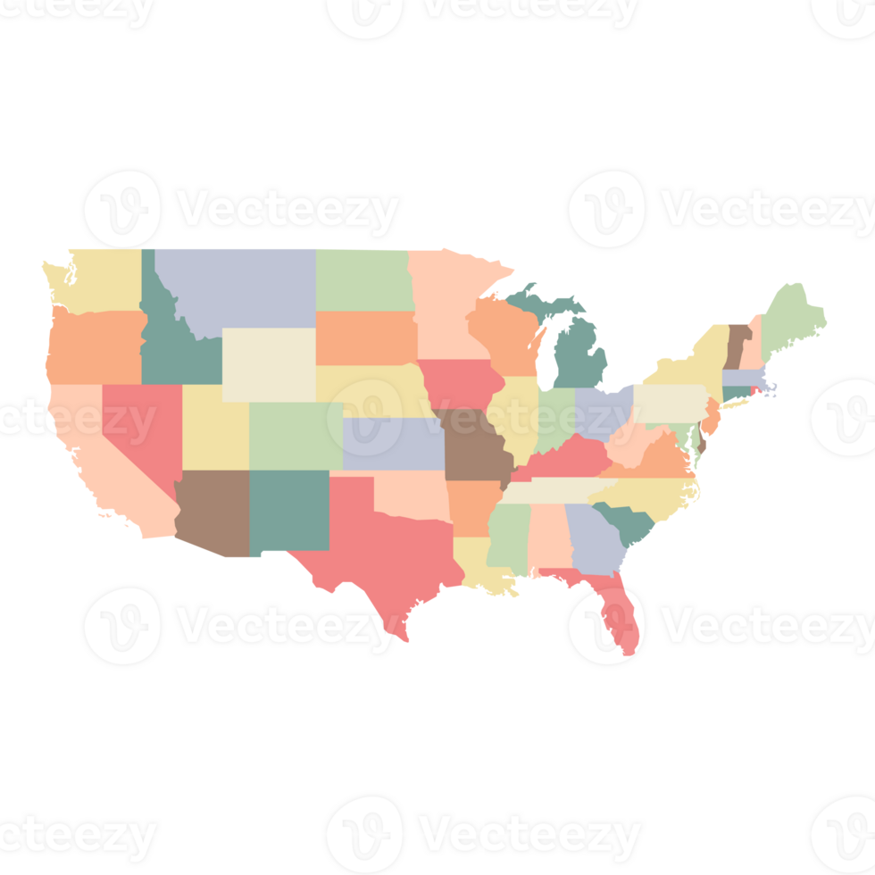 Colorful USA map seperate by states png