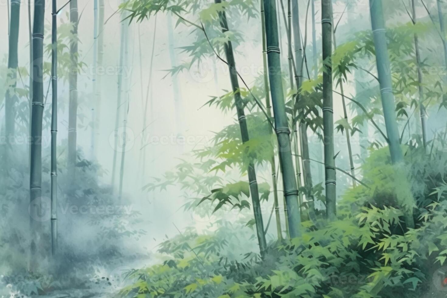 Bamboo forest, misty and serene. photo