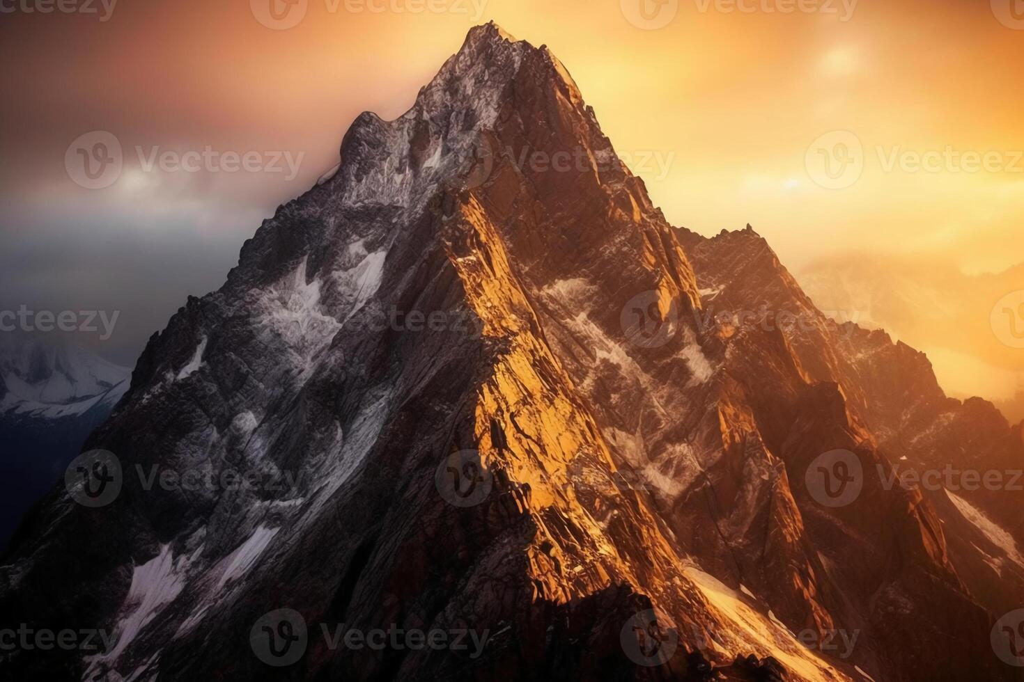 photo ofa rugged mountaineer Alpine peak. AI generative