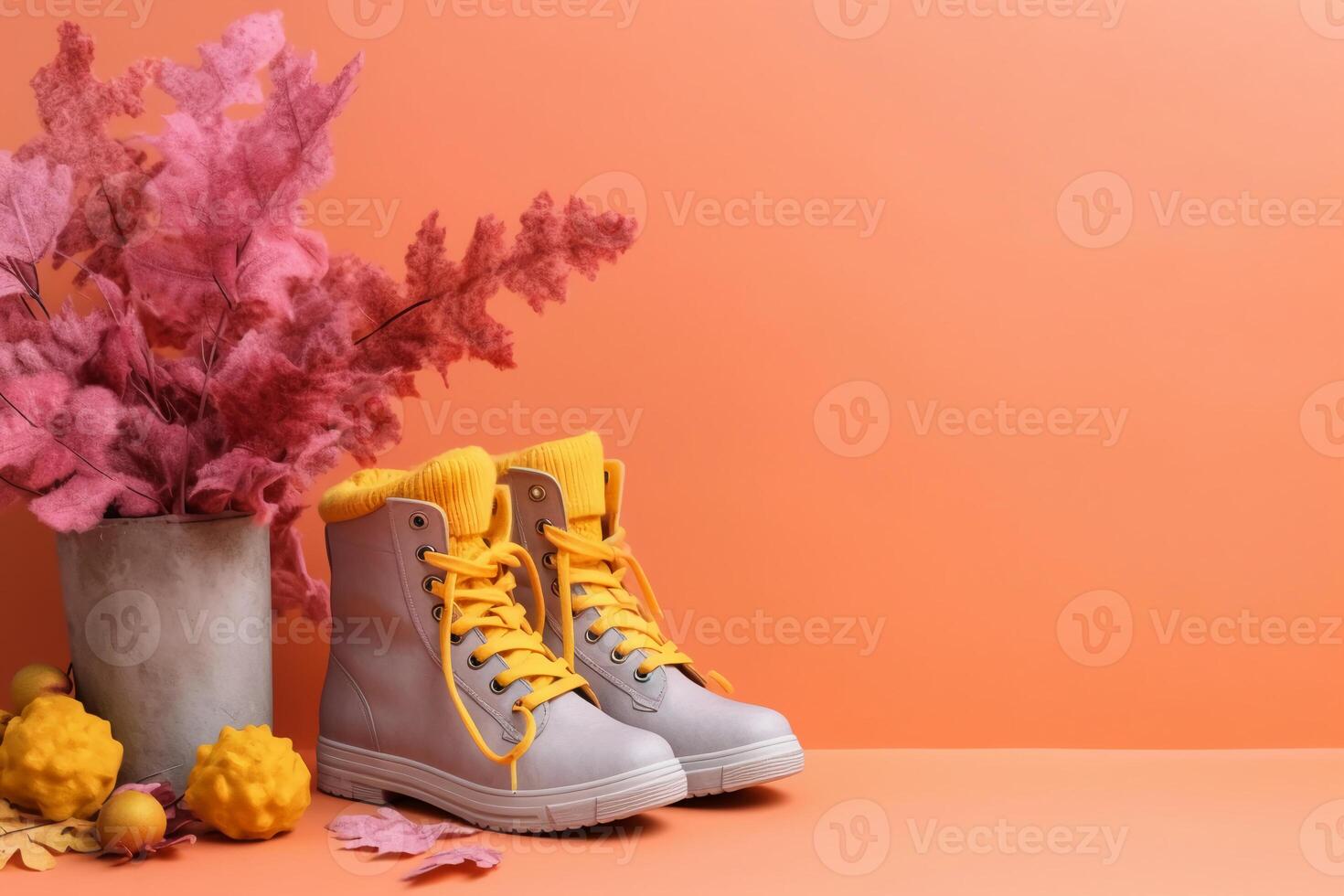 Colorful fashion autumn concept pastel background with copy space. photo