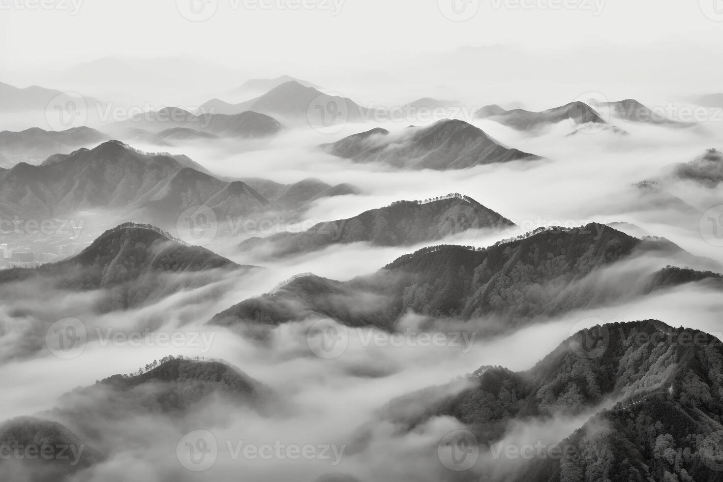 Haze, fog and mountains. photo