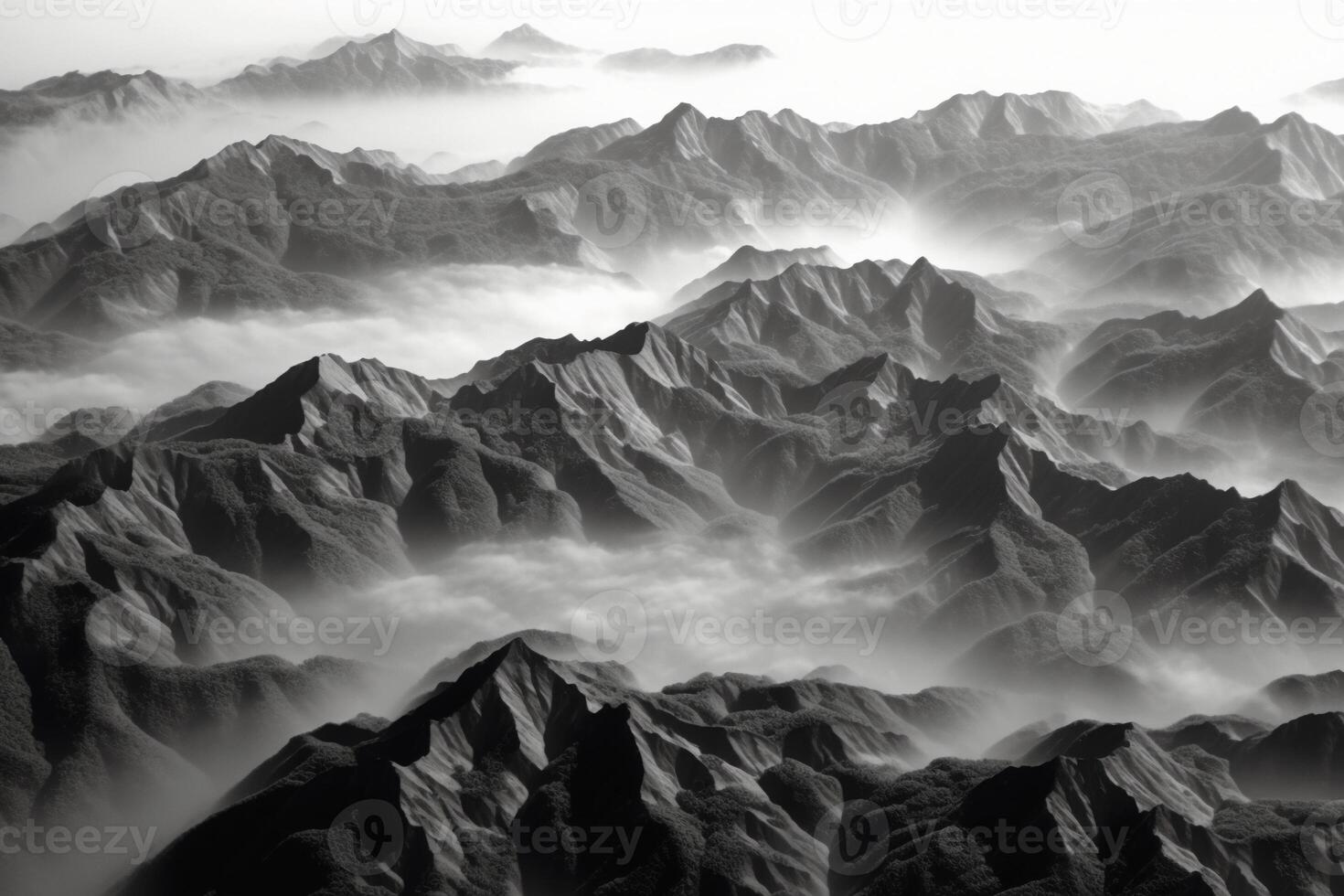 Haze, fog and mountains. photo
