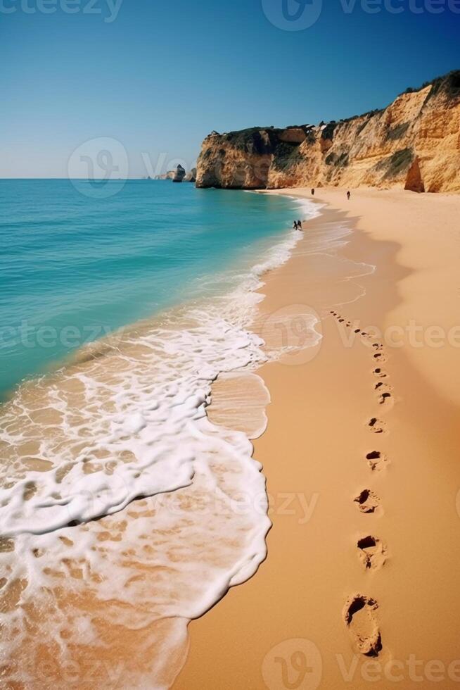 playa cerca el azul océano. ai generativo foto