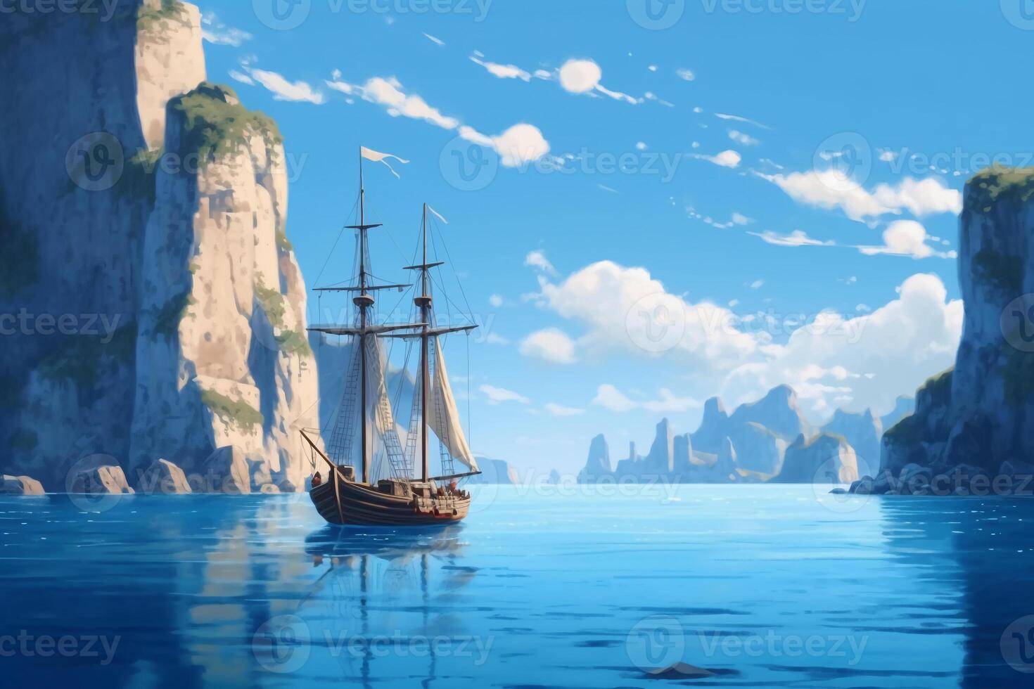 Illustration about beautiful mediterranean landscape viewed from a boat sailing in southern of italy. photo