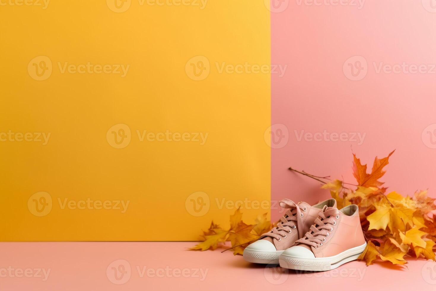 Colorful fashion autumn concept pastel background with copy space. AI generative photo