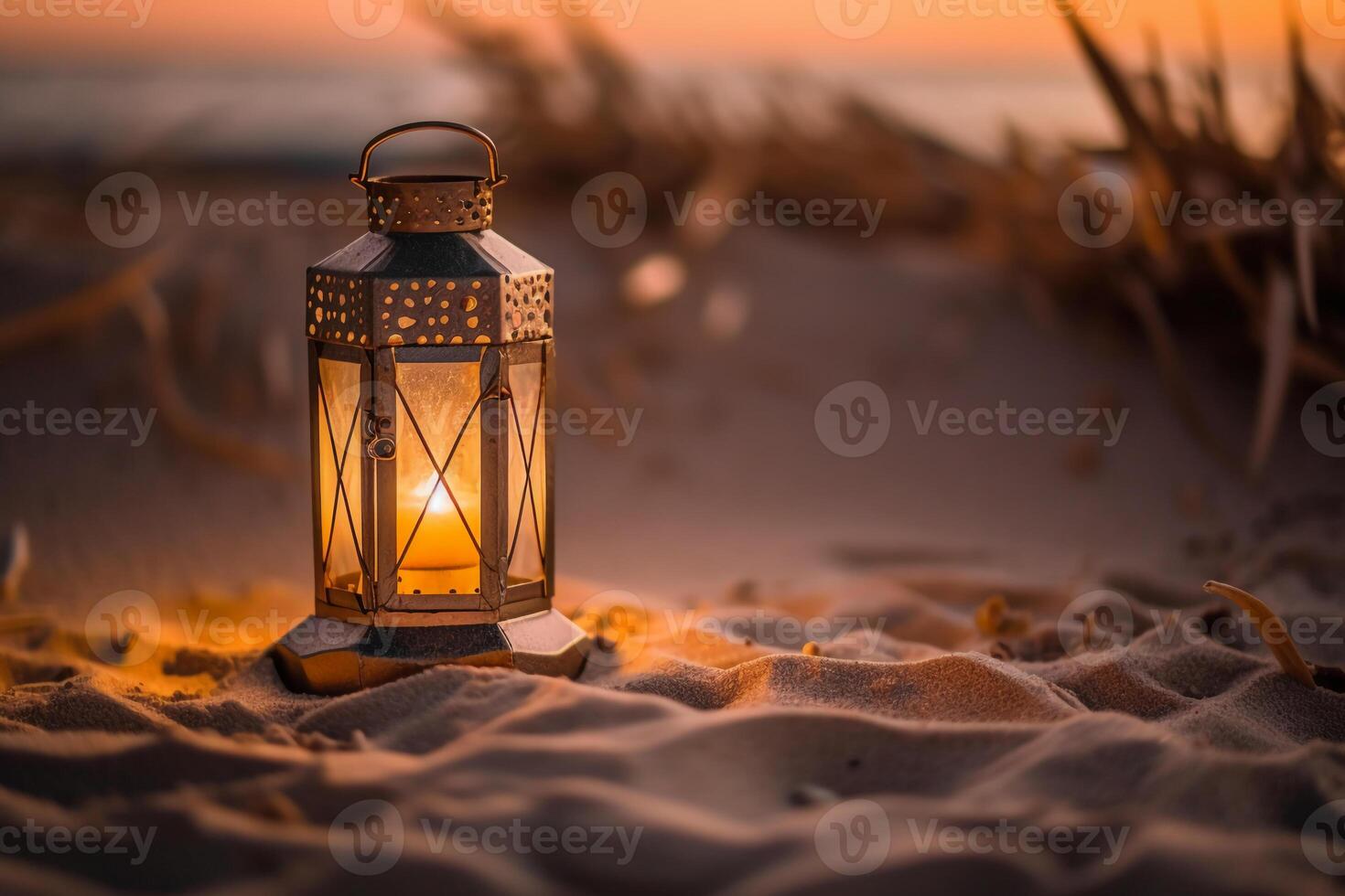 A lantern, surrounded by sands. photo