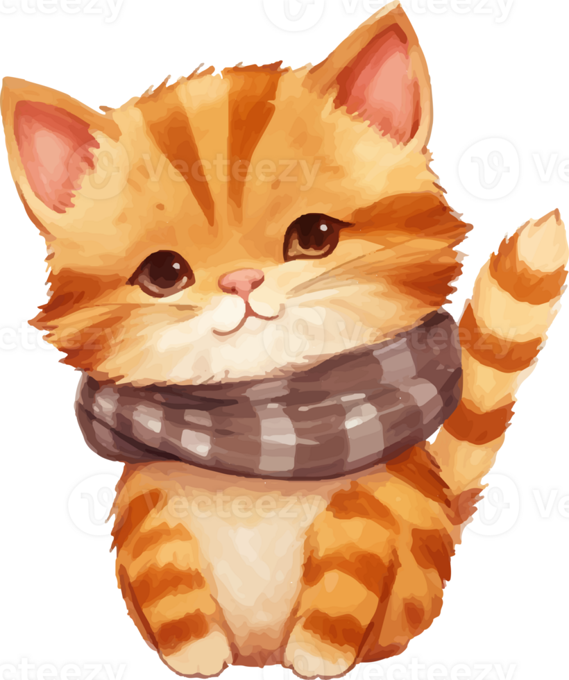 cartoon cute cat scarf ai generate png