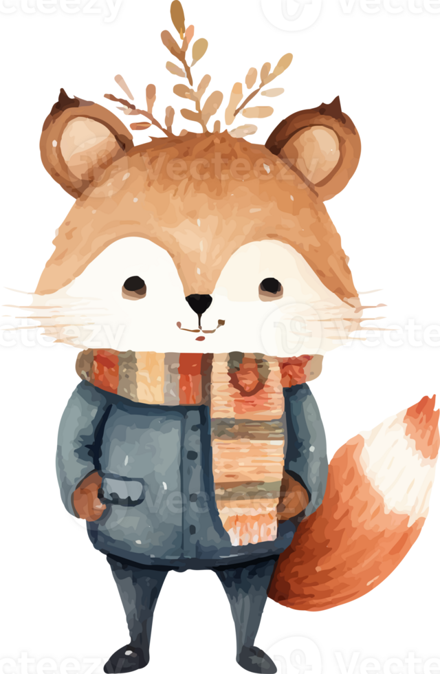 cartoon cute autumn animal woodland watercolor png