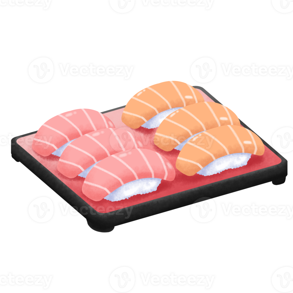 Maguro And Salmon Nigiris Sushi on Japanese Plate png