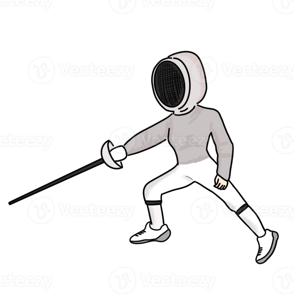 A woman in uniform doing fencing. png