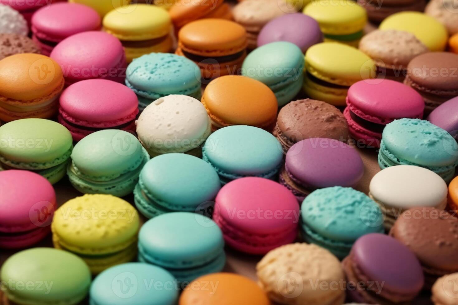 A collection of colorful macaroon on table, gift, pattern. photo
