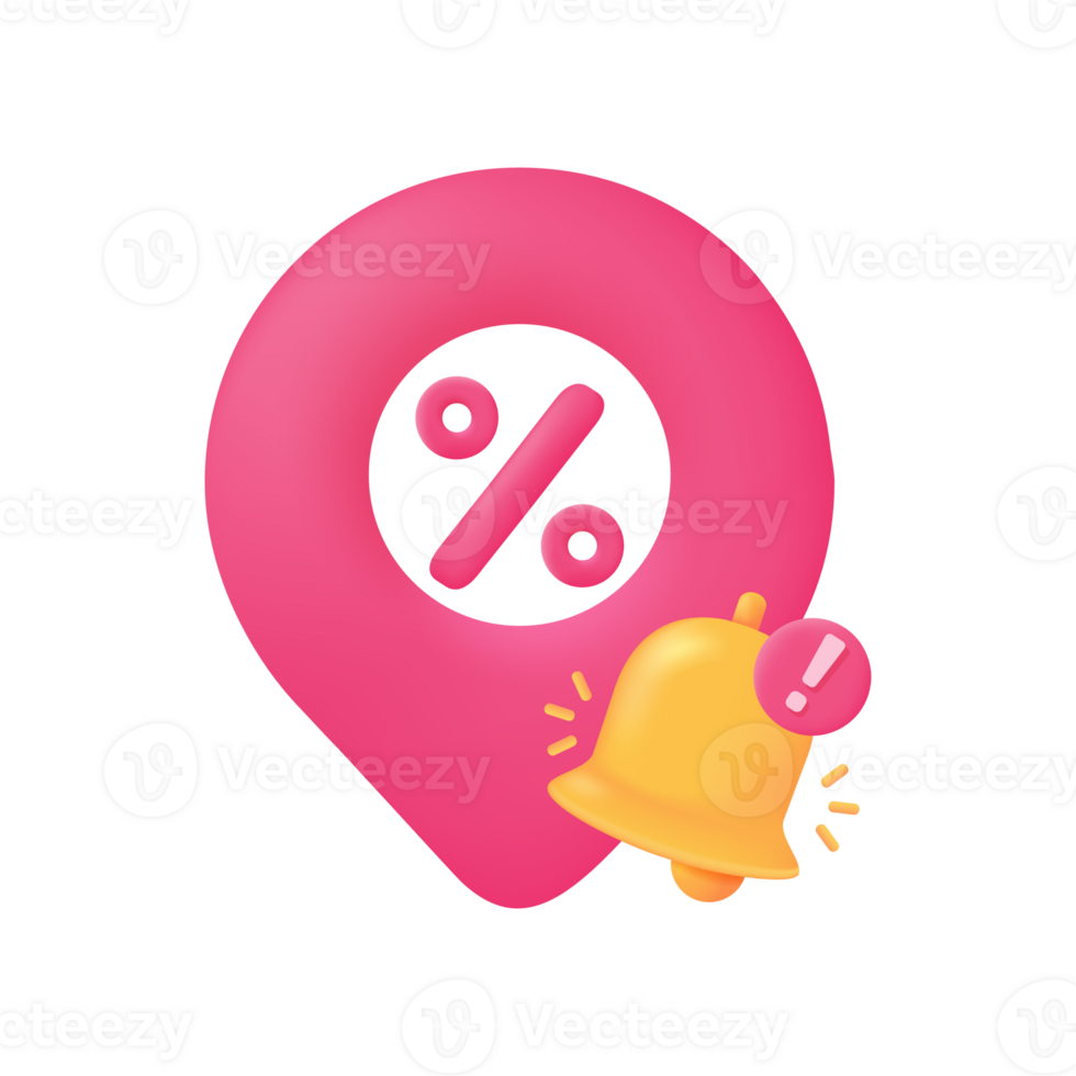 Location pins for discount coupons Product discount promotion. 3D