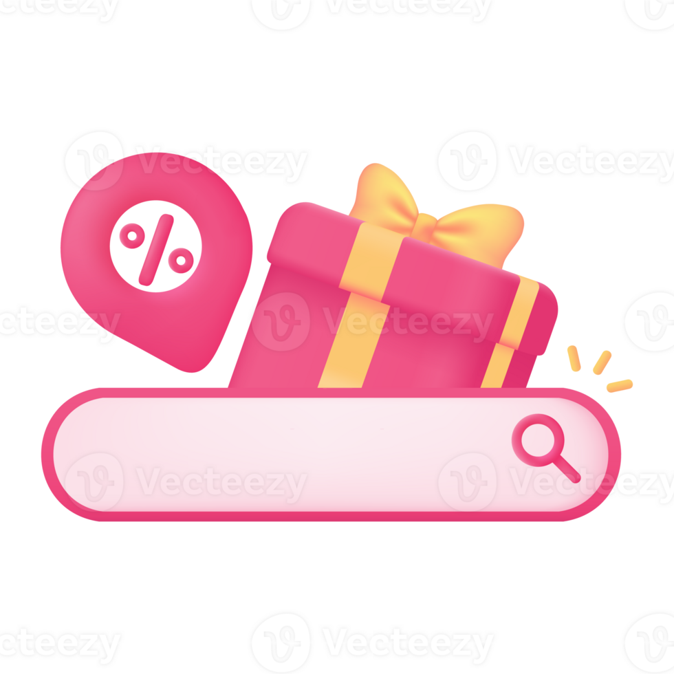 App search bar gift box promotion discount product festival season 3d illustration png