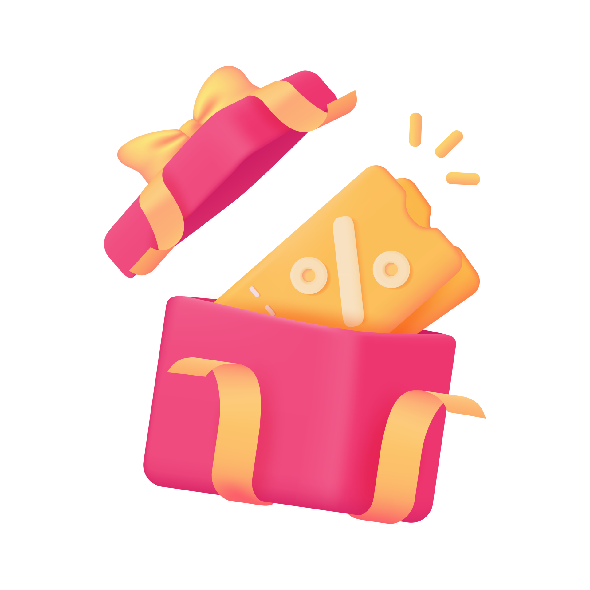 Surprise open gift box Product price discount voucher. 3d illustration