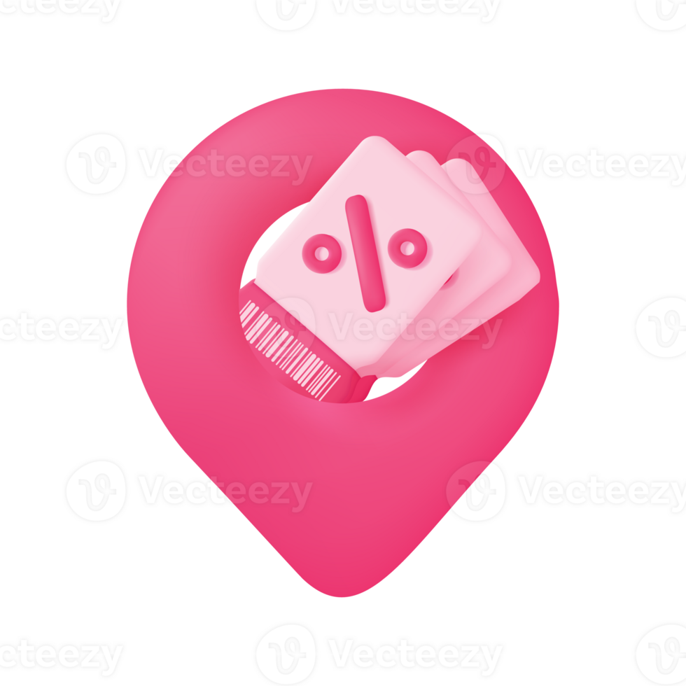 Location pins for discount coupons Product discount promotion. 3D