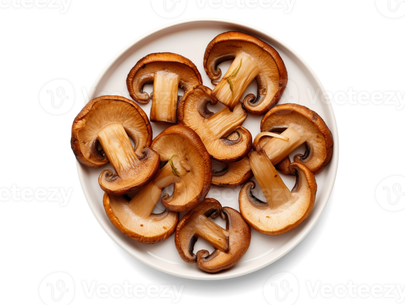 Roasted sliced mushrooms isolated on transparent background, png