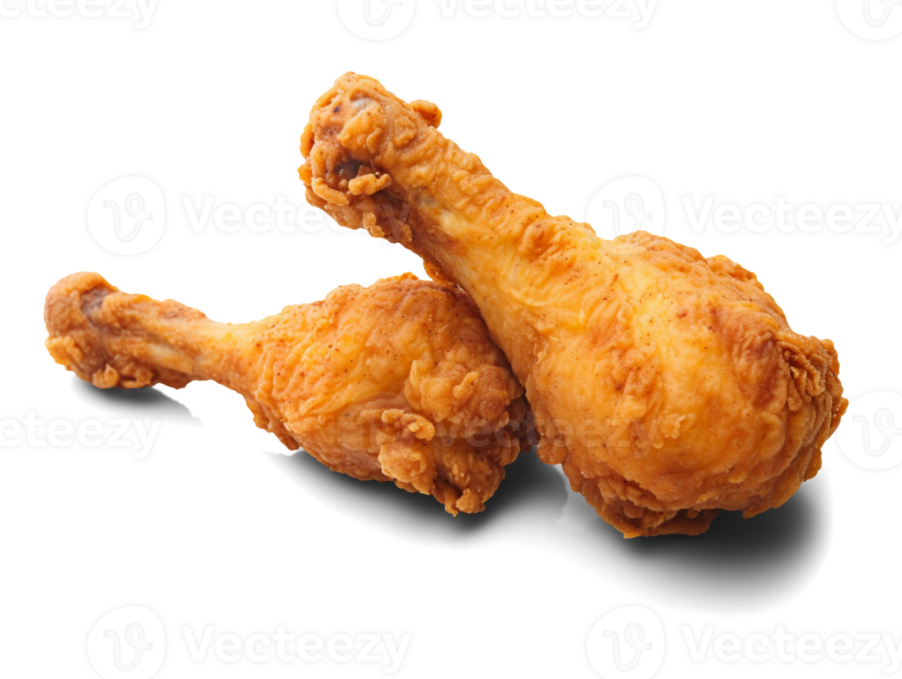 Golden brown fried chicken drumsticks isolated on transparent