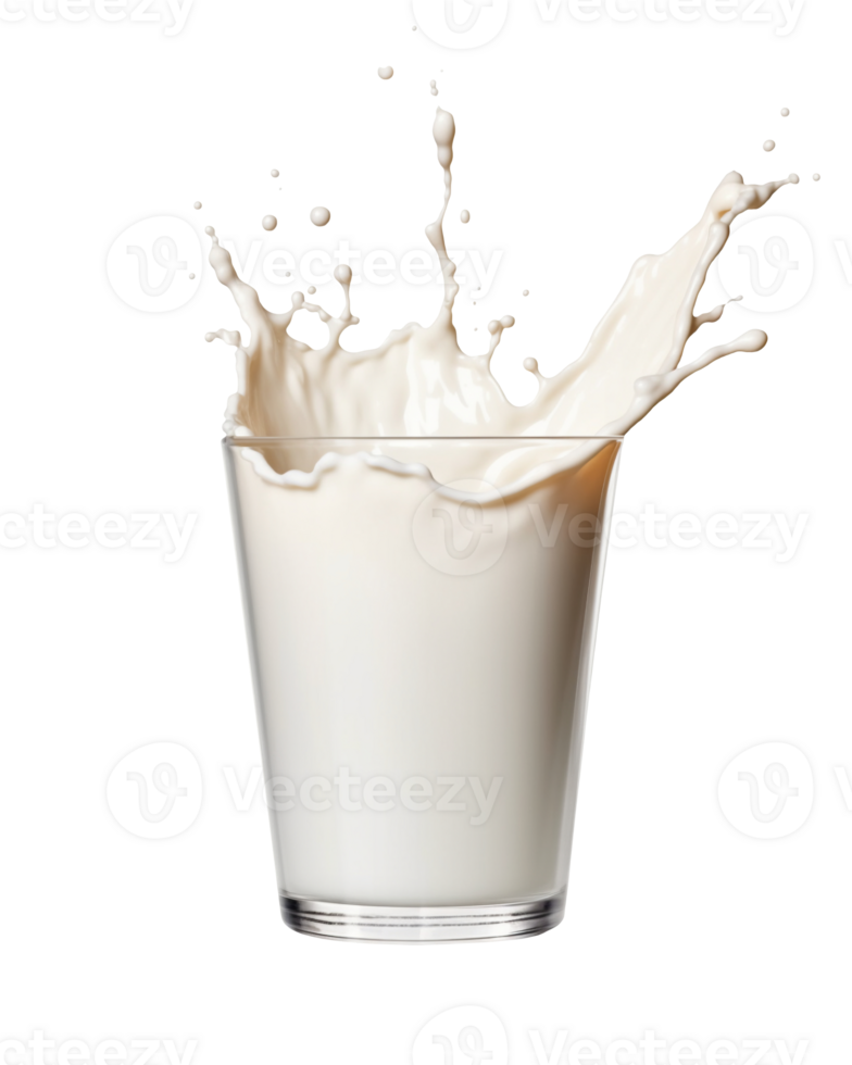 Glass of milk with splash isolated on transparent background, png
