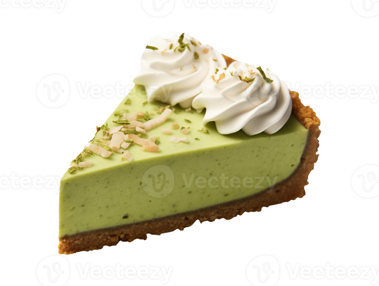 Coconut matcha cream pie isolated on transparent background, png