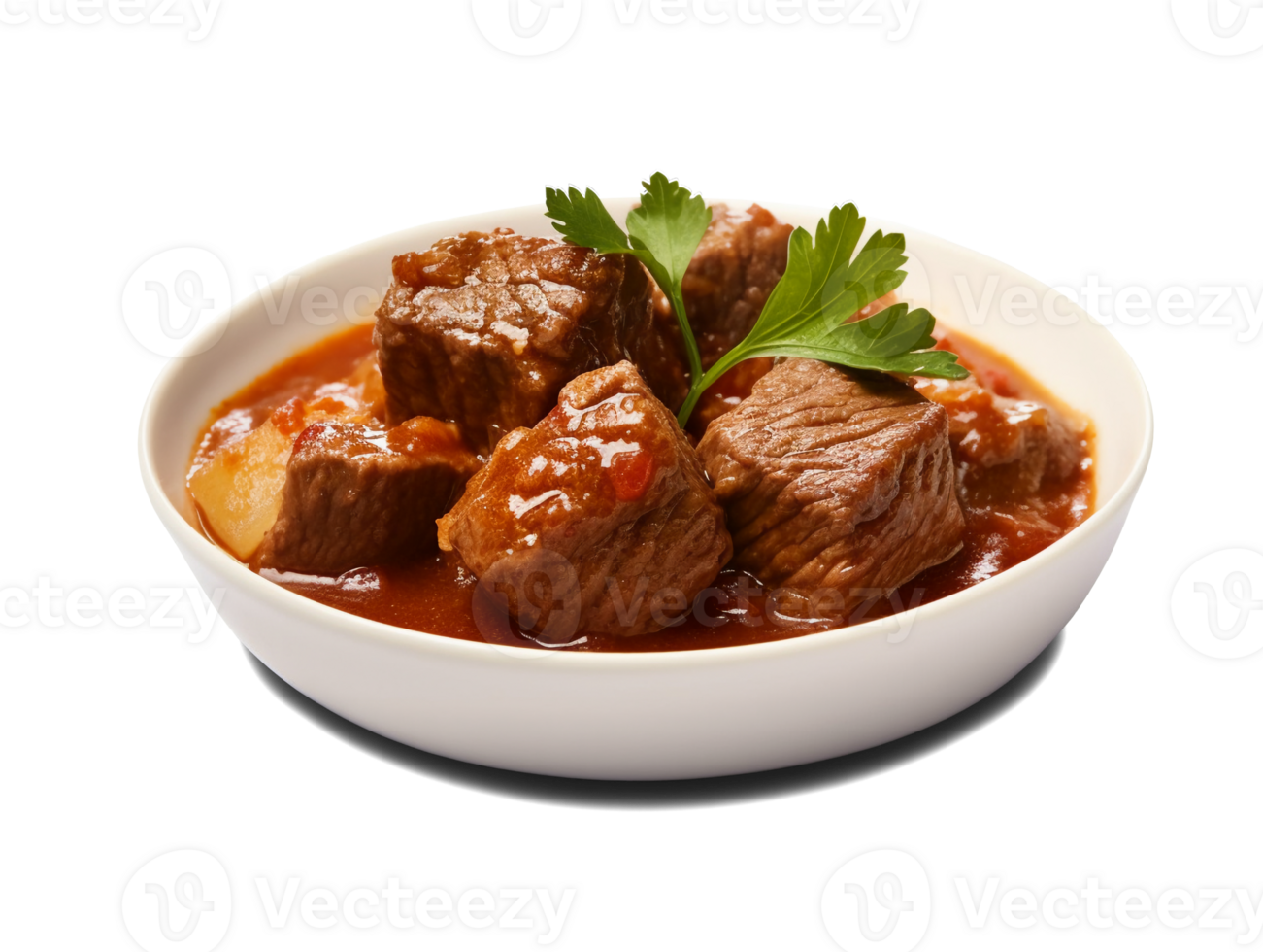 Beef stew traditional homemade goulash isolated on transparent