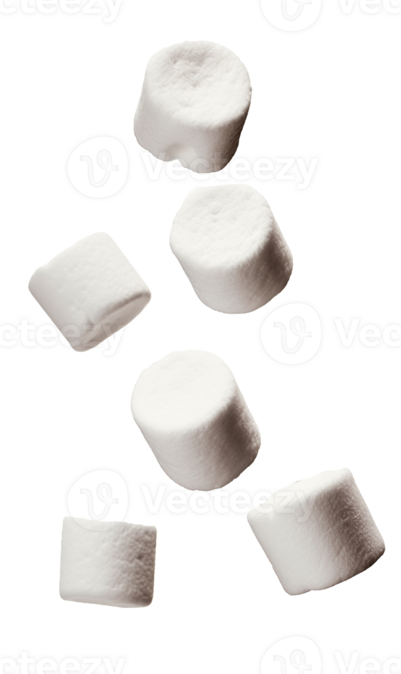 Falling marshmallows isolated on transparent background, png