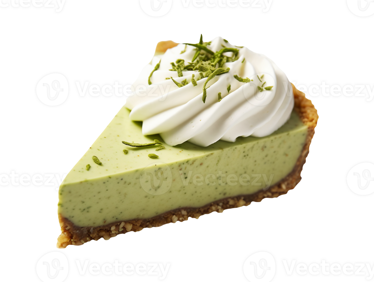 Coconut matcha cream pie isolated on transparent background, png