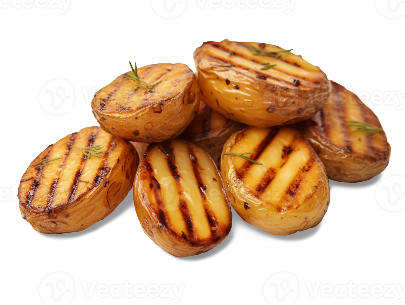Grilled potatoes isolated on transparent background, png
