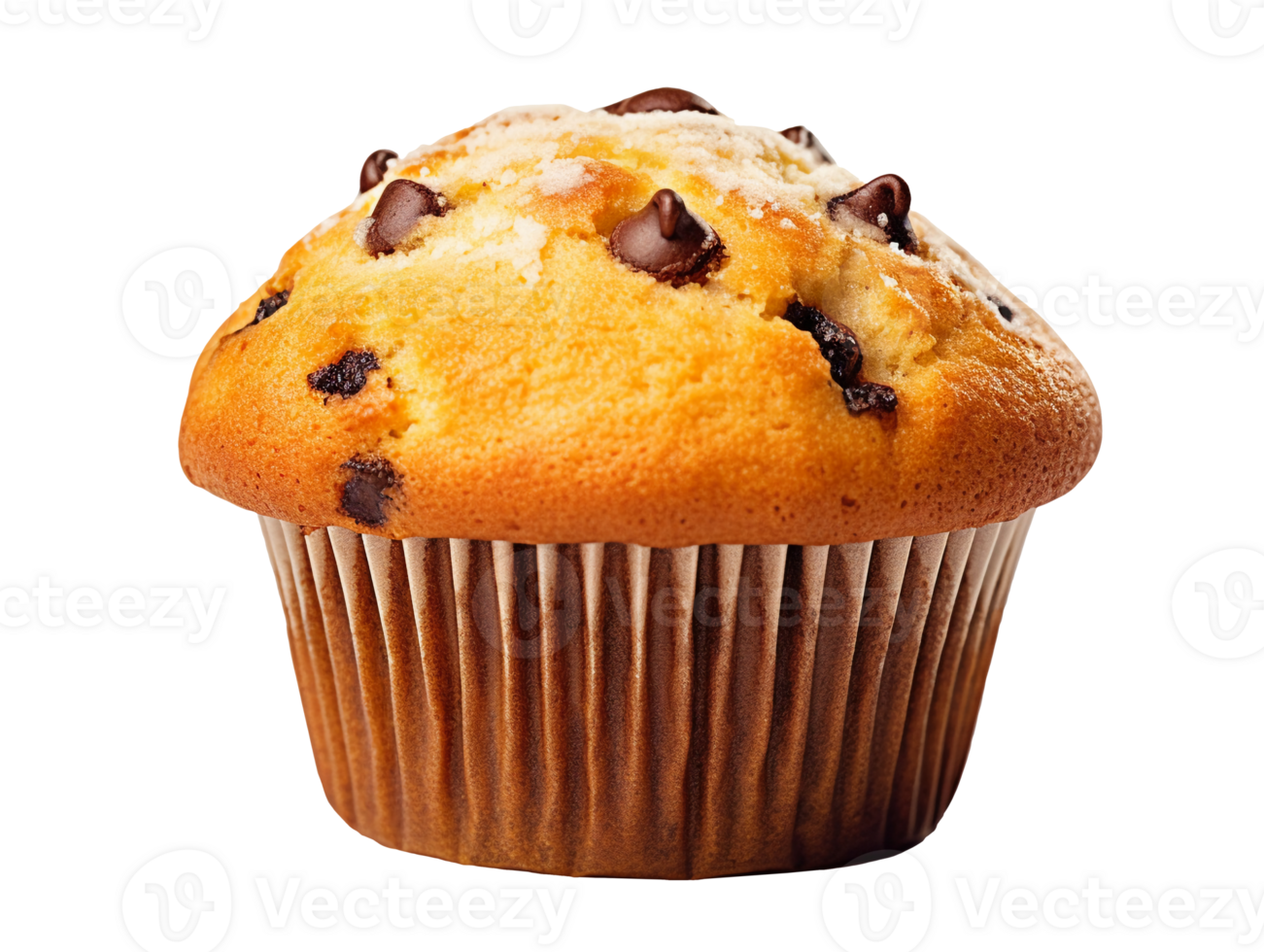 Chocolate chip muffin cake isolated on transparent background, png