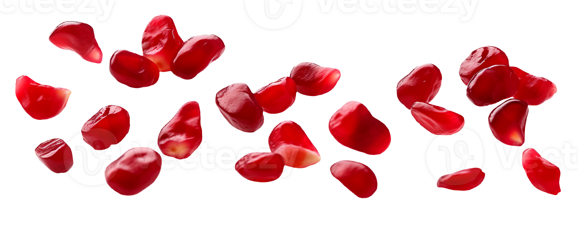 Falling pomegranate seeds isolated on transparent background, png
