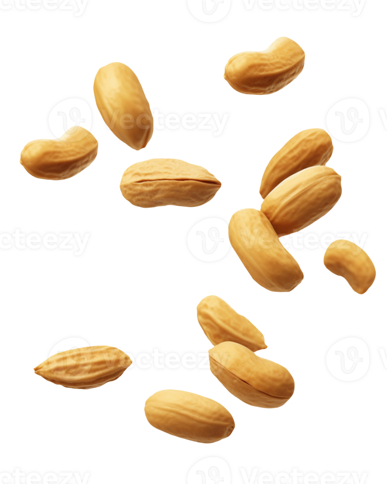 Falling peanuts isolated on transparent background, png
