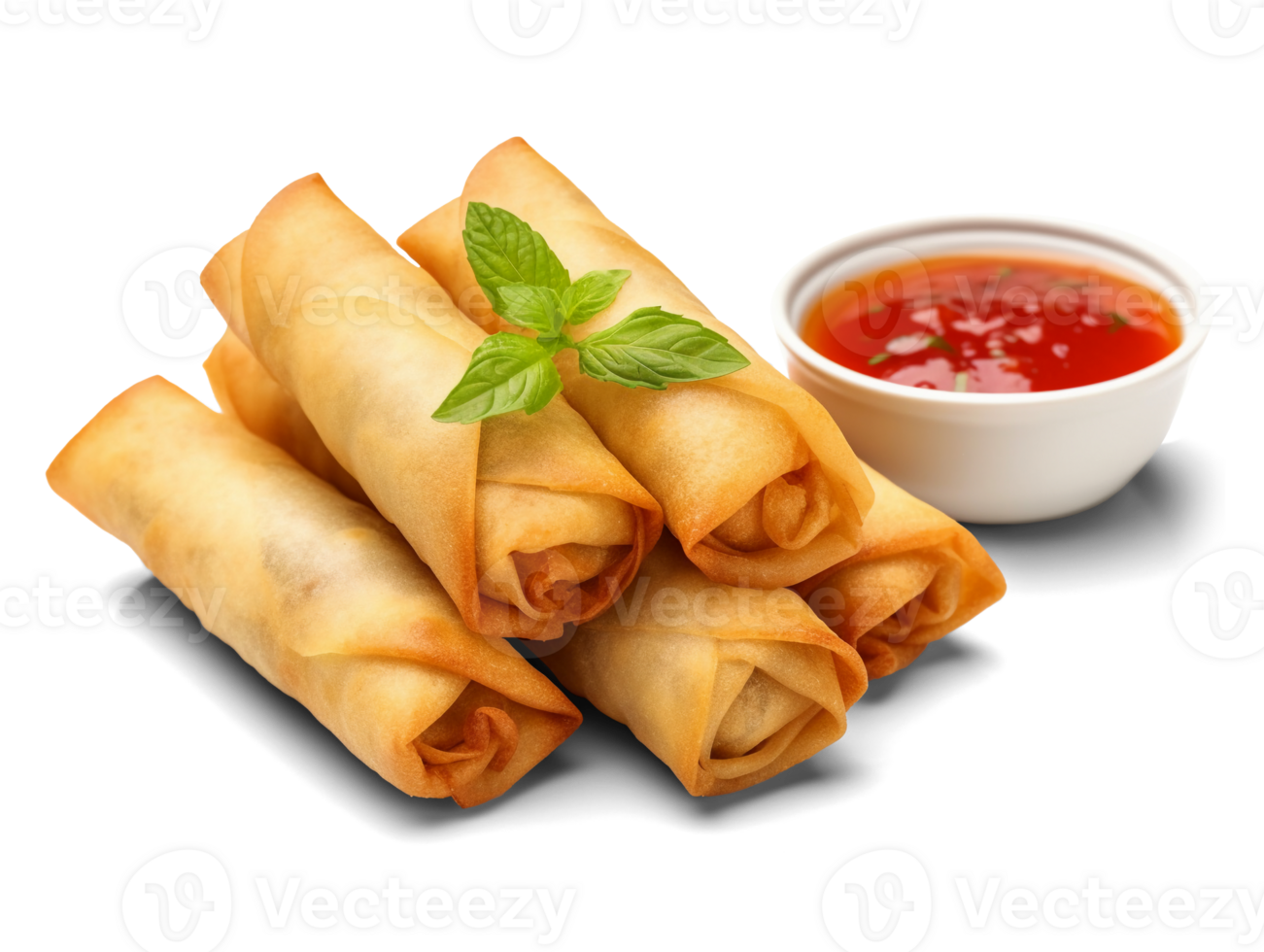 Chinese traditional spring rolls isolated on transparent background, png