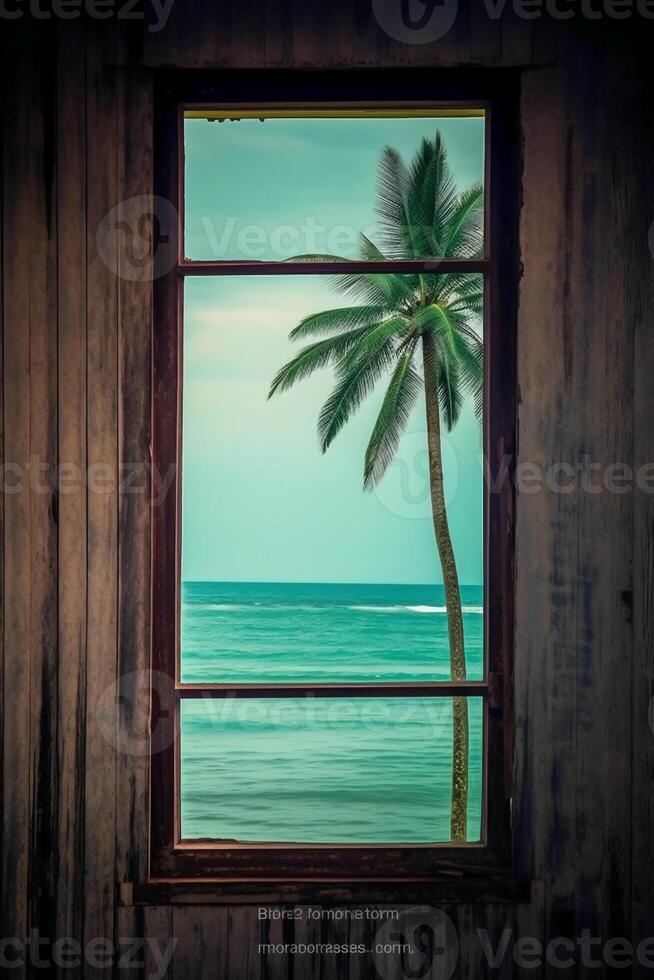 Minimalism, travel photography, closeup a single wooden frame glass window. AI generative photo