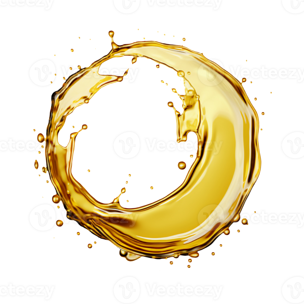 Splash of olive or engine oil arranged in a circle isolated on transparent background, png