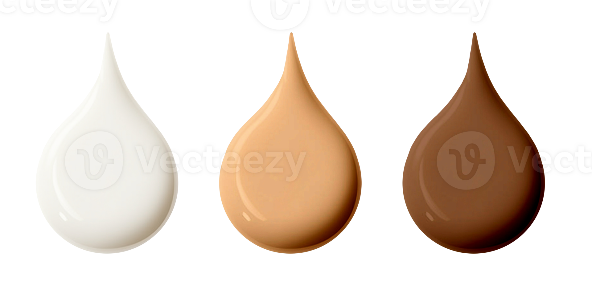 Collection of milk, coffee, chocolate drops isolated on transparent background, png