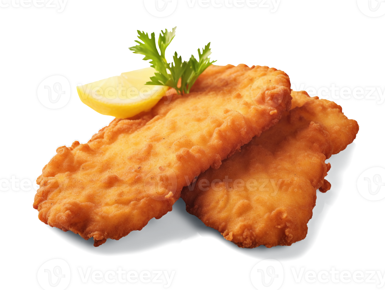 Homemade breaded chicken schnitzel isolated on transparent background, png