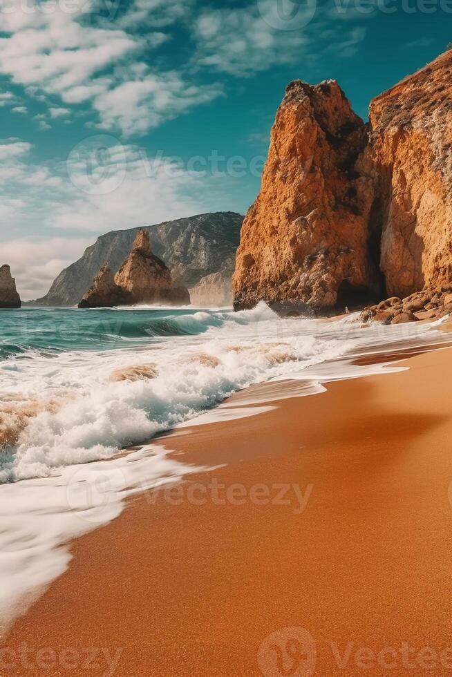 playa cerca el azul océano. ai generativo foto