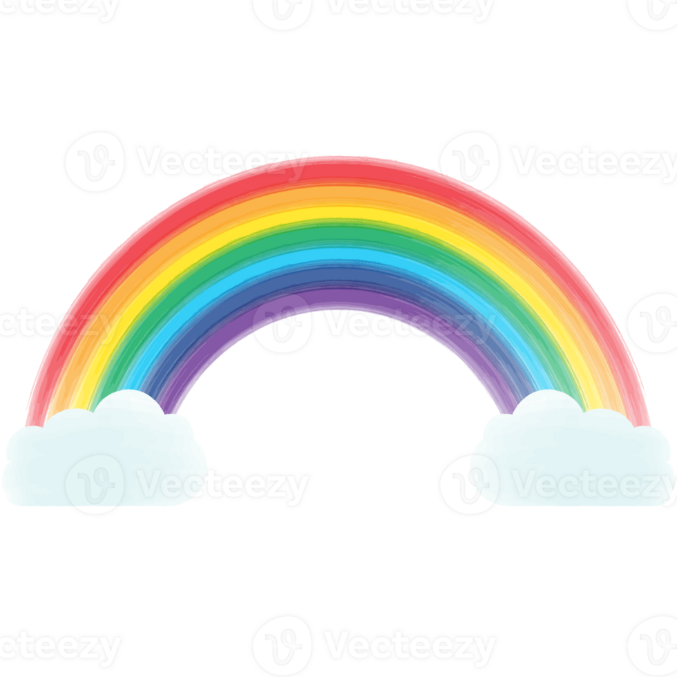 Watercolor rainbow clouds isolated with seven colors png