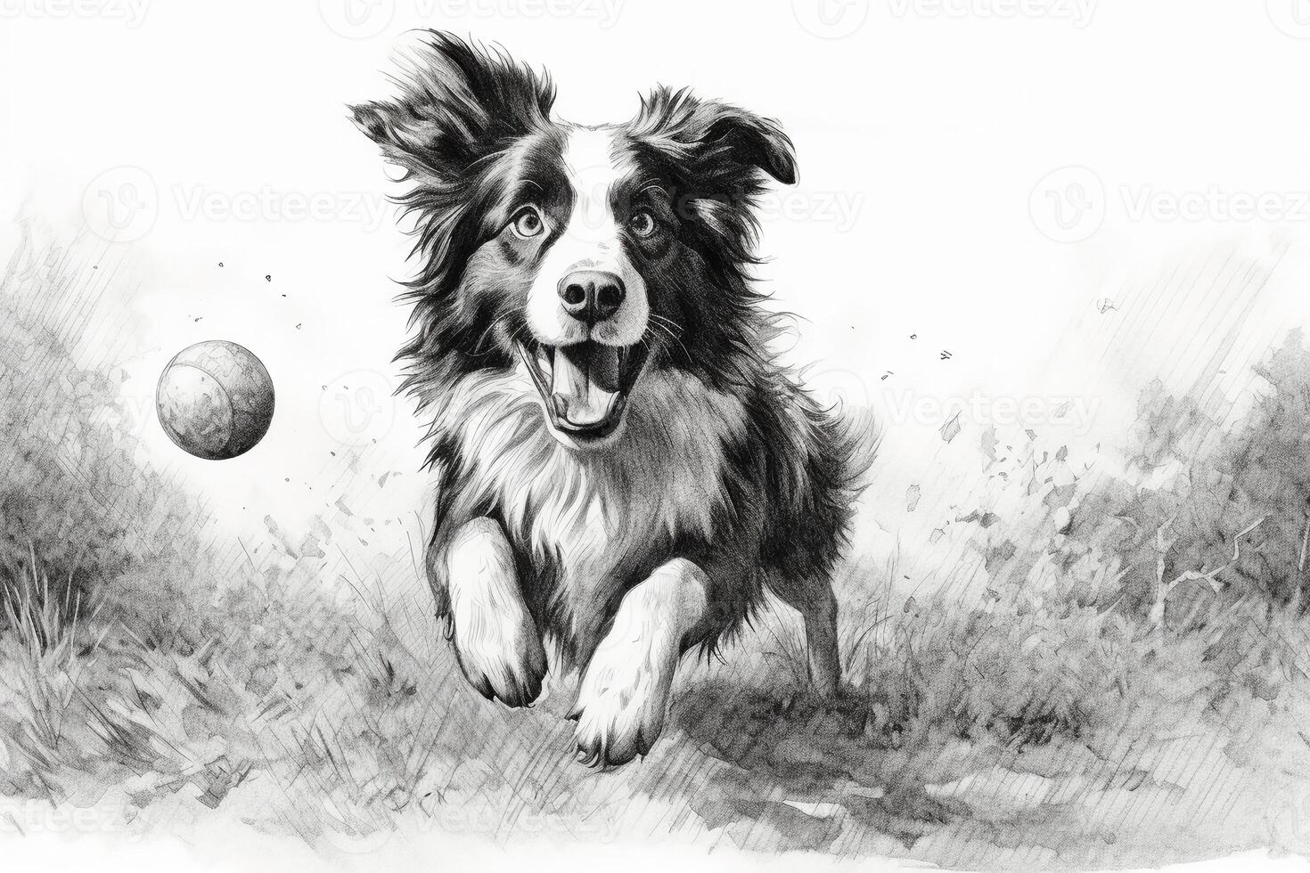 Border collie chasing a ball. photo