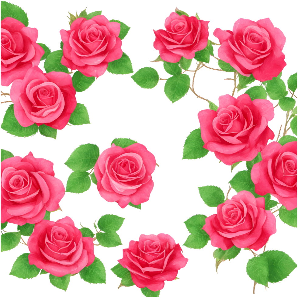 Elegant Floral Design with Pink Roses and Green Leaves Delicate Pink Roses with Lush Greenery on a Transparent Background png